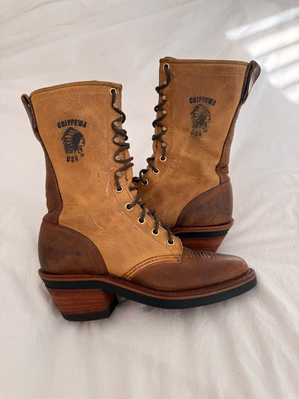 Chippewa 29405 Packer Logger Boots Two-Tone Tan Leather size 5.5